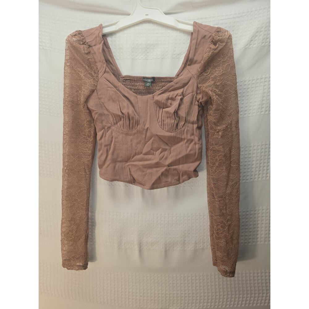 Wild Fable Cropped Sheer Top Womens Size XXS Brown Long Sleeve 6253